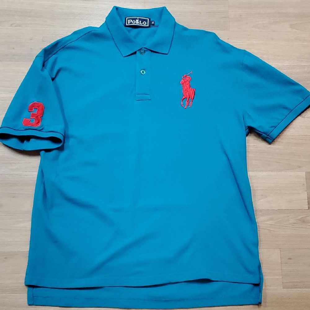 Polo by Ralph Lauren Men's Blue Polo with Red Details